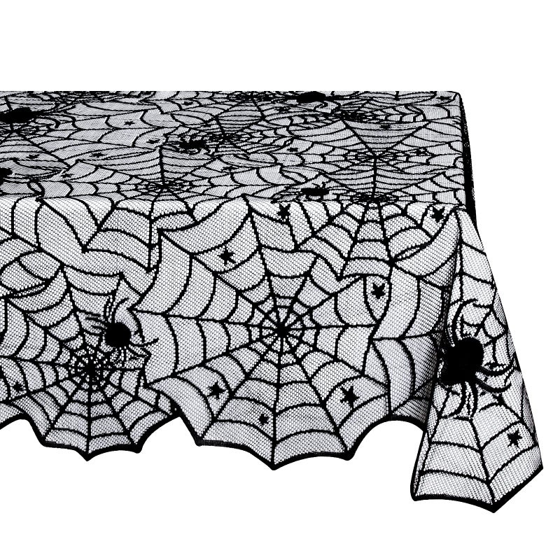 LuoluoHouse Black Lace Tablecloth 54x72 Inch Halloween Tablecloths Spider Cobweb Table Cover for Masquerade Dinner Party Scary Movie Nights Table Decorations - Image 1